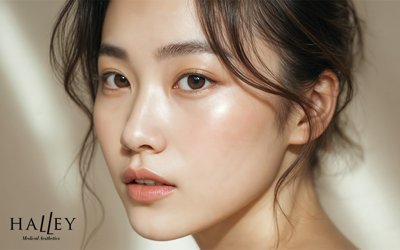 Woman with Korean glass skin glow.