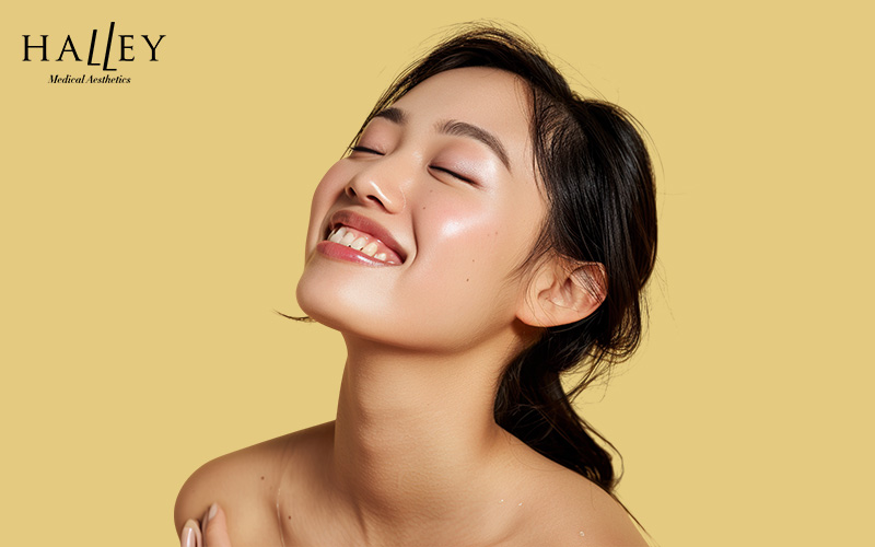 A beautiful young woman with glowing skin.