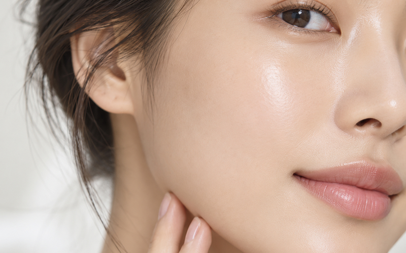 Woman checking her youthful skin